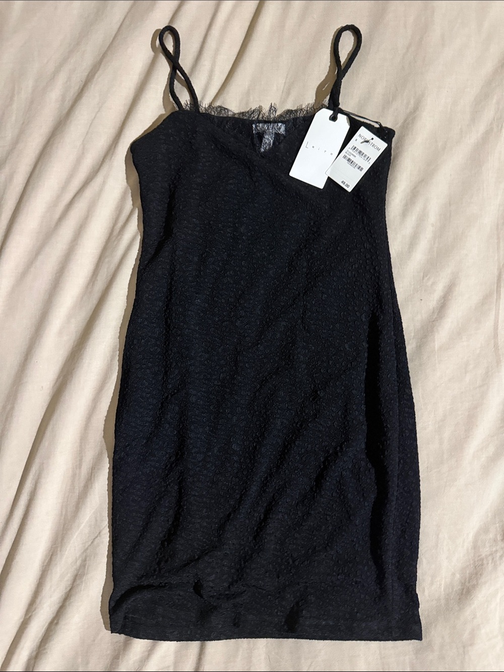Leith Black Lace-Trim Mini Slip Dress